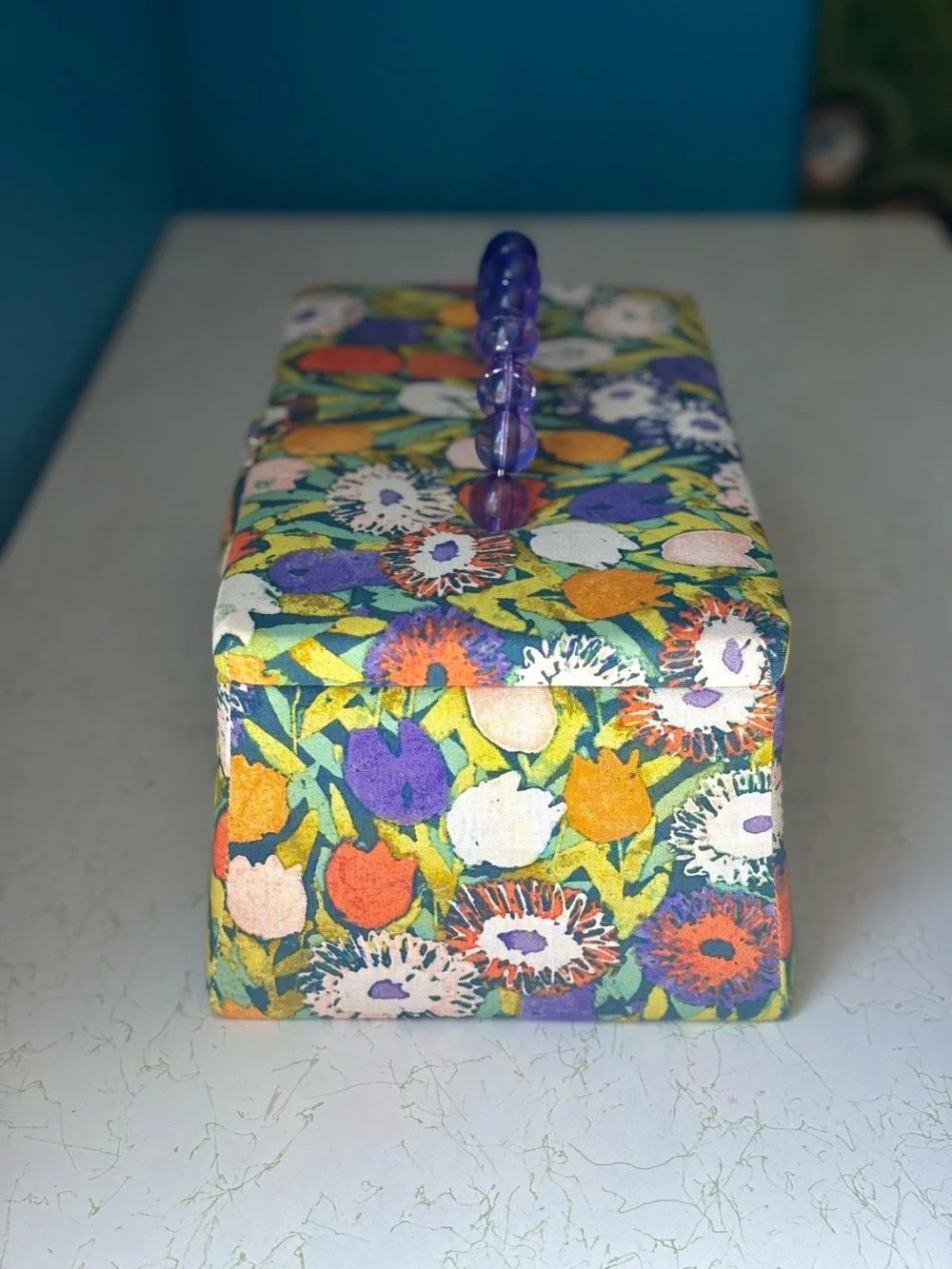 Vintage Floral Tulip Beaded Handle Sewing Box Purse